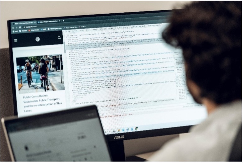 Person looking at a computer screen